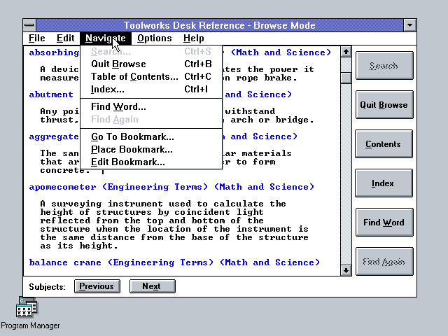Toolworks Desk Reference 1.0 for Windows - View